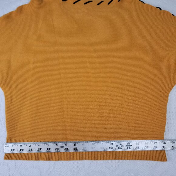 Magashoni sweater ribbed laced up dolman sleeves boat neck size Large orange blk - Picture 5 of 8